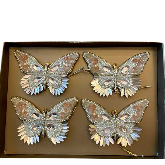 34th & Pine Beaded Butterfly Ornaments Set of 4 Iridescent Pink Holiday Glam NEW - Picture 11 of 13